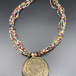 Coldwater Creek 6 strand multi colored seed bead necklace wood/bronze pendant Photo 0
