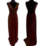 Elegant Brown Evening Gown Sleeveless Gold Bead Details Size Small Photo 1