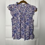 Rachel Zoe  Blue Floral Smocked Top Blouse with Metallic Thread Photo 1