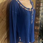 We The Free  By Free People Small Blue Rainbow Trim Happy Knit Thermal Top Photo 5