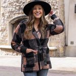 Fleece Tan/Black Buffalo Plaid Wrap Jacket | Buffalo Fleece Plaid Wrap Jacket Black Size XL Photo 4