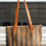 Fendi Authentic Pequin Striped shoulder Tote Bag Photo 0