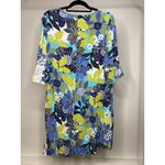 Habitat  Women's Medium Floral Tunic Dress V-Neck Bright Artsy Blue Half Sleeve Photo 3