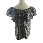 Universal Threads Universal Thread Floral Ruffle Blouse Black White Small Short‎ Sleeve Boho Top Photo 2