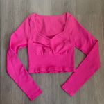 NWOT OQQ Hot Pink Sweetheart Neck Cropped Athletic Long Sleeve Activewear Photo 0