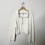 Free People  Off-White Greta Half Zip Cropped Sweater Womens Size L Photo 6
