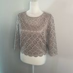 MARINA for Bloomingdale’s crop silver taupe top sz S Gray Photo 1