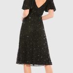 Mac Duggal 4988 Black Bead Embellished Drop Shoulder V-Neck Midi Dress Size 8 Photo 1