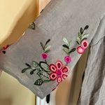 Anthro Fig and Flower Womens Boho Peasant Flowy Top Size Large Embroidered Tan Photo 6