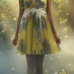 Aidan Mattox Y2K ‎ Strapless Silk Mini Babydoll Dress Yellow Blue Gold Paisley 8 Photo 0