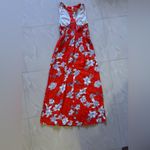 Japna  red floral maxi dress  small area at back and bottom elastic wais  long L Photo 2