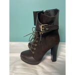 Italina  Brown Suede Ankle Boots Gold Zipper‎ and Buckle Size 7.5M Photo 3
