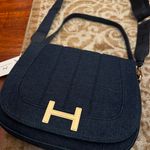H by Halston Halston monogram bag denim crossbody purse logo H gold Photo 0
