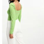 Free People Glamorous Long Sleeve Sweetheart Neck Bodysuit Green Sz M Photo 3