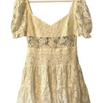 Hello Molly Lace Strapless Puffy Shoulder Ruffle Mini Dress Size M US 6 Peasant Photo 0