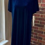 Elegant Navy Midi Velvet Dress Crystal Collar Holiday Travel Evening Outfit Vtg Blue Size 16 Photo 0