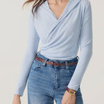 OGL Surplice Ruched Pullover Hoodie Baby Blue Size 2XL NWT Wrap Top Work Office Photo 0