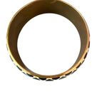 Vintage Black White Geometric Brass Bangle Bracelet 1" Wide Estate 2.5" Diameter Photo 2