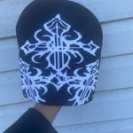 Gothic Y2K black Cross beanie hat with white logo Skater look Multiple Photo 1
