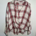 Lou & grey Faux Wrap Plaid Top White Red Photo 1