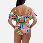 BCBGMAXAZRIA  Multi Ruffle Off The Shoulder One-piece Swimsuit Size M Photo 2