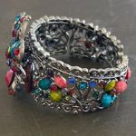 Vintage Estate Floral Stretch Bracelet W/ Pink Blue Green & Yellow Gemstones Photo 3