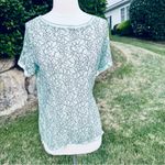 Loft Ann Taylor Mint Green Lace Short Sleeve Sheer Dainty Floral Blouse Photo 7