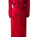 Calvin Klein  Red Chiffon Wrap Front Long Blouson Sleeve Boho Maxi Dress Size 10 Photo 0