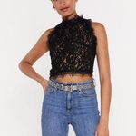 ZARA  Trafaluc Black Floral Lace Halter Embroidered Sleeveless Crop Tank Top Sz S Photo 2