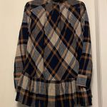 Free People  Blue and Brown Plaid Button Down Shirt with Ruffled Hem Photo 6