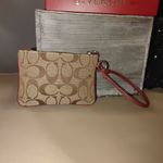 Coach Brown Red Signature Wristlet Clutch C Jacquard Satin Lining Zipper Closure Photo 1