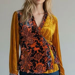 Moulinette Soeurs Anthropologie  Velvet Devore Art Deco Wrap Blouse Size Medium Photo 0