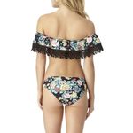 Time & Tru NEW Womens Black Floral Swimsuit Bikini Ruffle Lace Off Shoulder M Photo 2