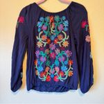 Soft Surroundings  Blue Floral Embroidered Boho Blouse Womens XS Casual Shirt Photo 10