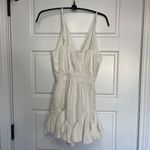 Blush Boutique Ruffle Romper Women's Size Small Rayon Linen Off White Lined FLAW Photo 2