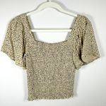 Japna  Leopard Print Smocked Crop Top Square Neck Puff Flutter Sleeves Size M EUC Photo 3