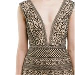 BCBGMAXAZRIA  Beige Black Aurora Embroidered Tulle Sleeveless Trumpet Gown 4 Photo 2