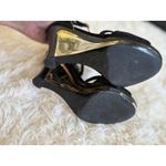 Fendi Black Suede Gold Wedge Heels Ankle Strap Made in Italy size 6 Photo 5