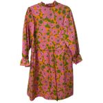 Flora Bea 100% Cotton Pink Orange Green Floral Ruffle Mini Dress Size Medium Photo 4