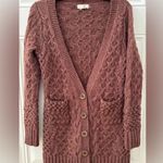 Sleeping On Snow Cable Knit Wool Blend Cardigan Sweater Women's Small Brown Photo 0