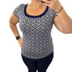 Ann Taylor (S) Celtic Knot Patterned Sheer Round Neckline Short Sleeve Tee Top Photo 1