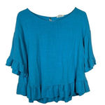 Entro  Blue Bell Sleeve Peplum Oversize Blouse Size Small EUC #7723 Photo 0
