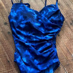 Aqua Green  blue tie dye modest one piece ruched swimsuit Photo 0