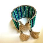 Blue beaded tassel open cuff bracelet Photo 1