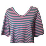 Amazon  brand Medium New in Bag Pink and Green Striped V Neck Tee Photo 6