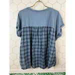 Pilcro Blue Mixed Media Blue Plaid Short Sleeve Cuffed T-Shirt - Size - Small Photo 4