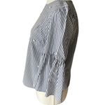 ZARA ‎ Navy and White Striped Blouse Poplin Bell Sleeves Pearl Accent 3/4 Sleeves Photo 3