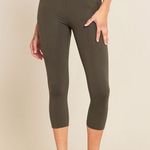 BOODY Active High Waist 3/4 Leggings Womens sz XS Olive Organic Cotton Blend EUC Green Photo 0