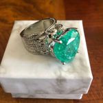 Ladies elegant large paraiba tourmaline emerald heart stone 925 ring 6 NIB Silver Photo 7