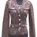 Cache Brown Sequin Encrusted Gemstone Buttons Jacket Top Fitted Stretch $198 NWT Photo 4